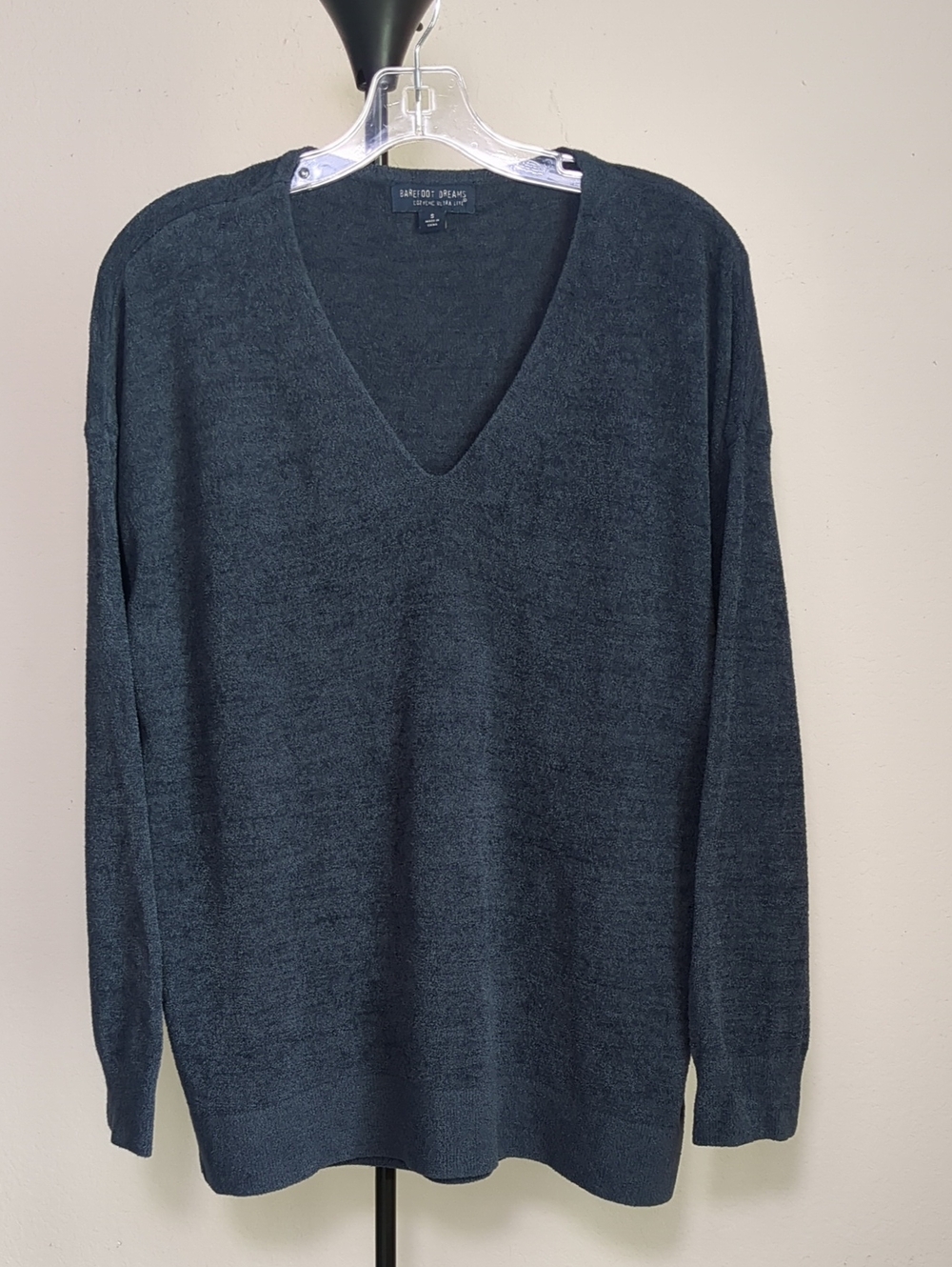 Barefoot Dreams Cozy Chic Ultra Lite V Neck Navy Gray Sweater Sz S